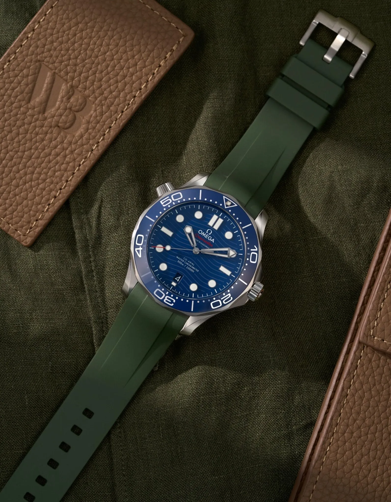 FKM Rubber Strap for Omega Seamaster 300 Diver - Military Green