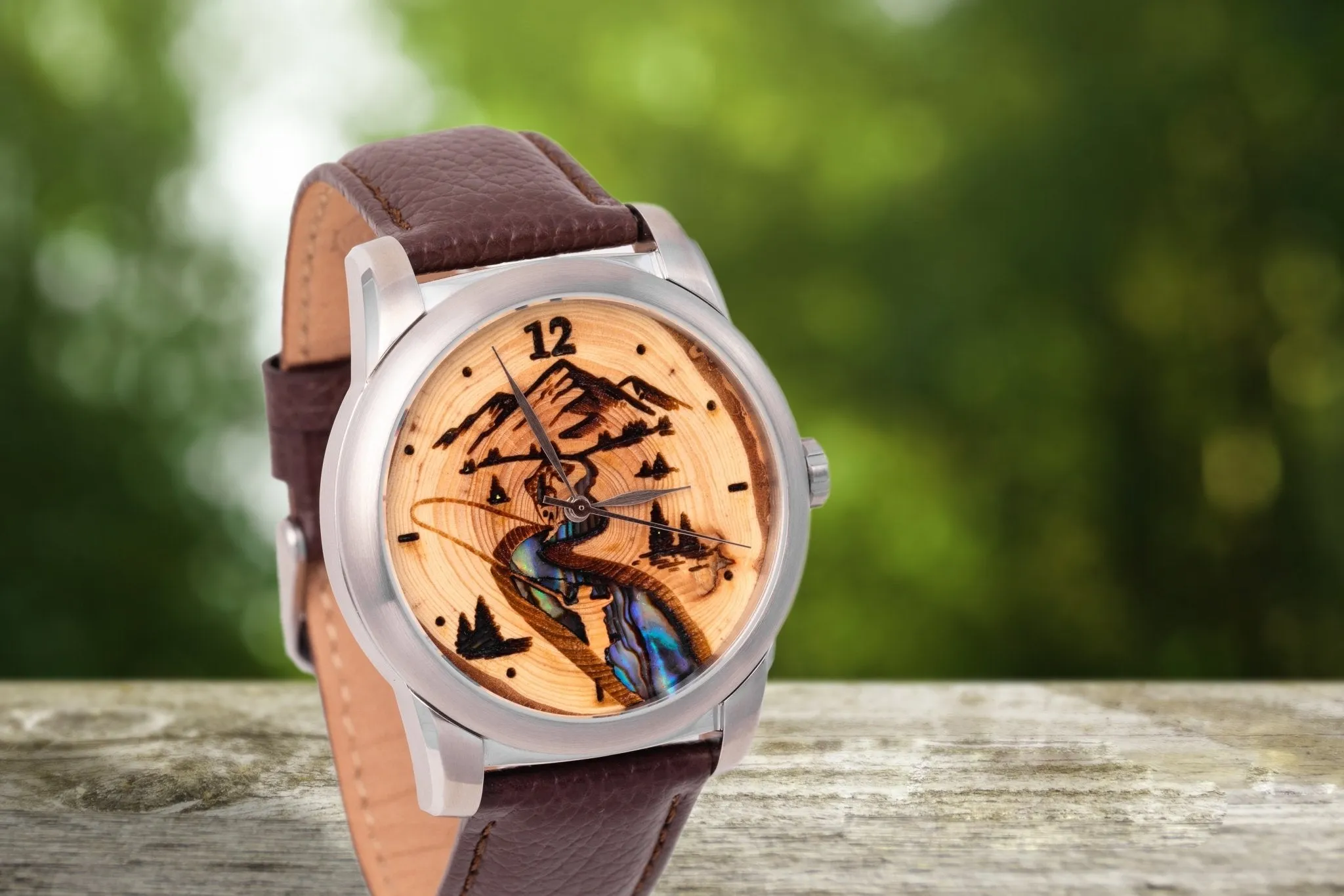 Fly Fishing Themed Wood Watch