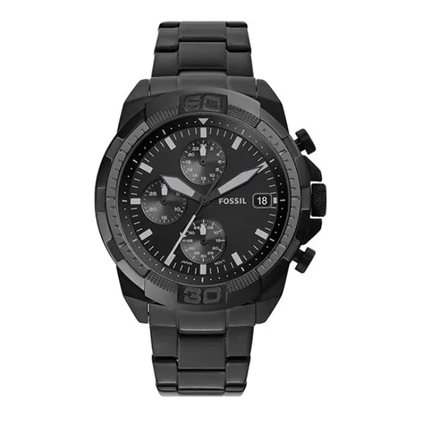 Fossil Bronson Black Stainless Steel Black Dial Chronograph Quartz Watch for Gents - FS5853