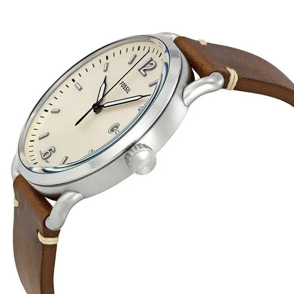 Fossil Commuter Brown Leather Strap Cream Dial Quartz Watch for Gents - FS5275