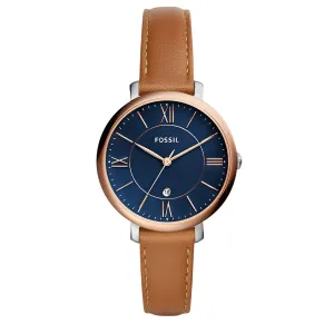 Fossil Jacqueline Brown Leather Strap Blue Dial Quartz Watch for Ladies - ES4274