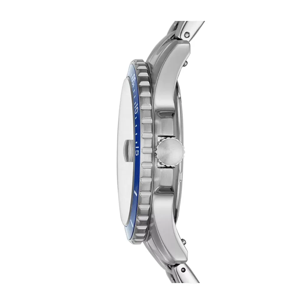 Fossil Men's FB-01 Three-Hand Date Stainless Steel Watch and Blue Sodalite Beaded Bracelet Set