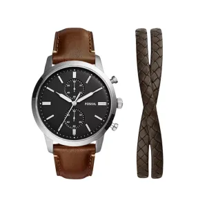 Fossil Men's Townsman Chronograph Brown Lite Hide™ Leather Watch and Bracelet Set