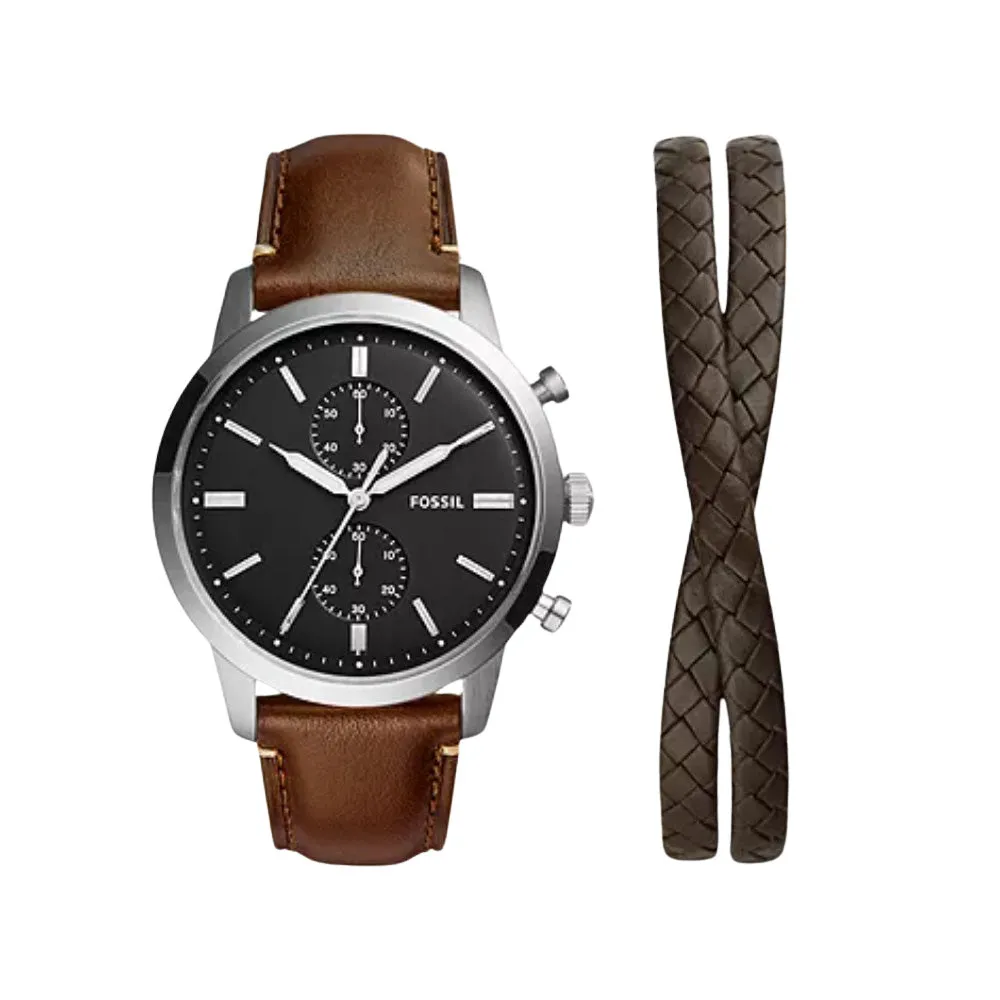 Fossil Men's Townsman Chronograph Brown Lite Hide™ Leather Watch and Bracelet Set