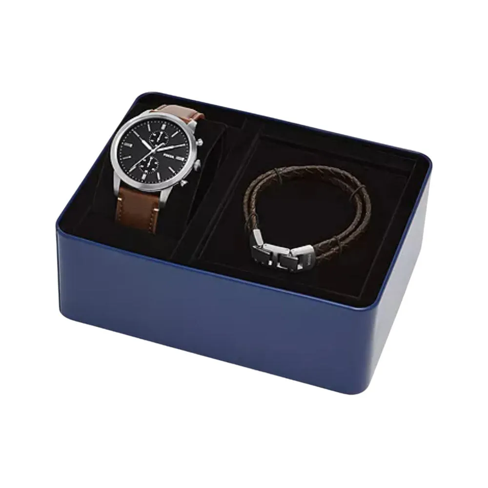 Fossil Men's Townsman Chronograph Brown Lite Hide™ Leather Watch and Bracelet Set