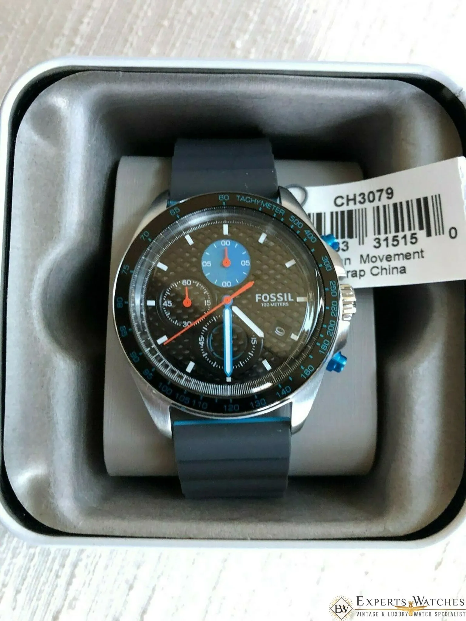 FOSSIL SPORT 54 CHRONOGRAPH GRAY SILICONE WATCH CH3079P Quick Release Strap Dive