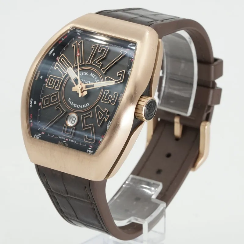 Franck Muller Vanguard 18K Rose Gold V45SCDT 45mm 2020 Black Dial Brown Strap