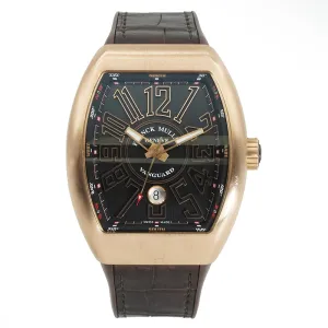 Franck Muller Vanguard 18K Rose Gold V45SCDT 45mm 2020 Black Dial Brown Strap