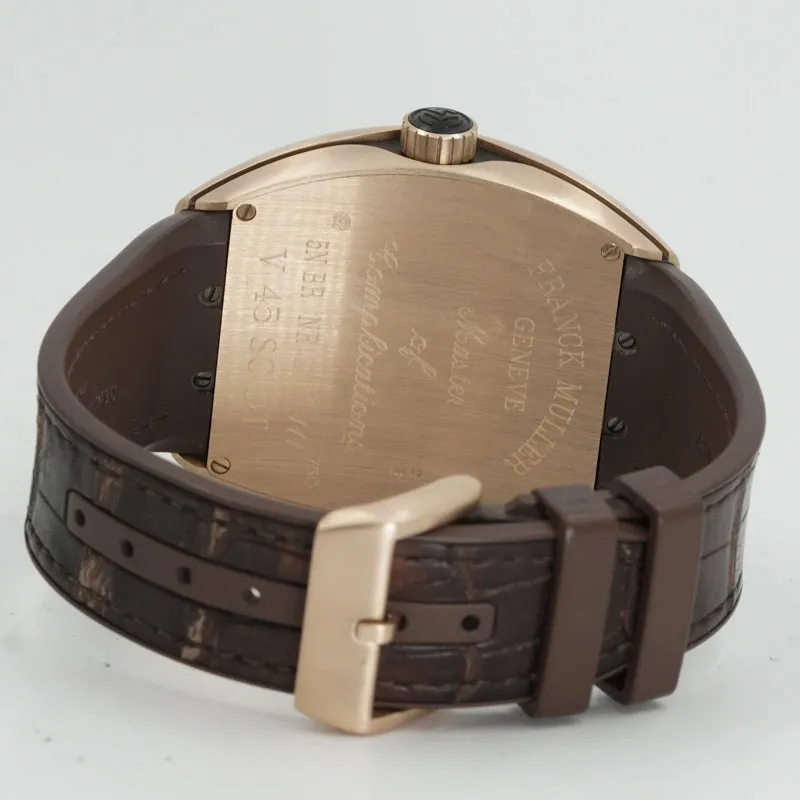 Franck Muller Vanguard 18K Rose Gold V45SCDT 45mm 2020 Black Dial Brown Strap