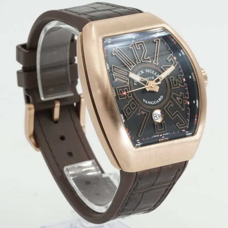Franck Muller Vanguard 18K Rose Gold V45SCDT 45mm 2020 Black Dial Brown Strap