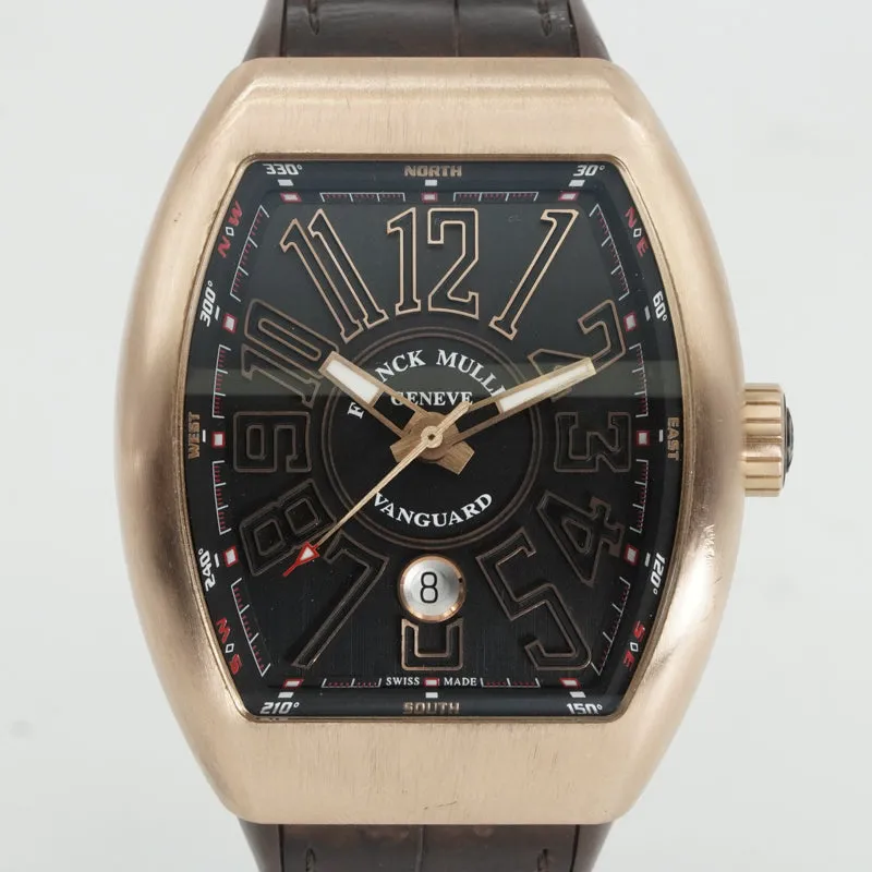 Franck Muller Vanguard 18K Rose Gold V45SCDT 45mm 2020 Black Dial Brown Strap