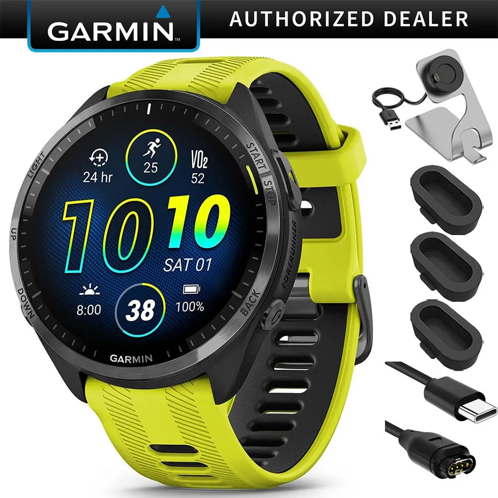 Garmin Forerunner 965 Running Smartwatch Amp Yellow and Black   Charging Bundle