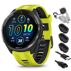 Garmin Forerunner 965 Running Smartwatch Amp Yellow and Black   Charging Bundle