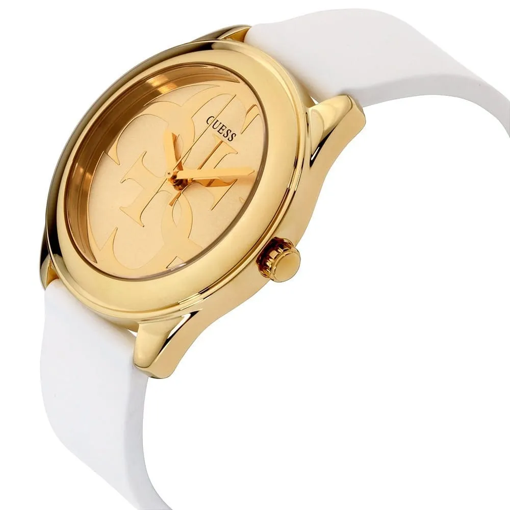 Guess G Twist Gold Dial White Silicone Strap Women's Watch W0911L7