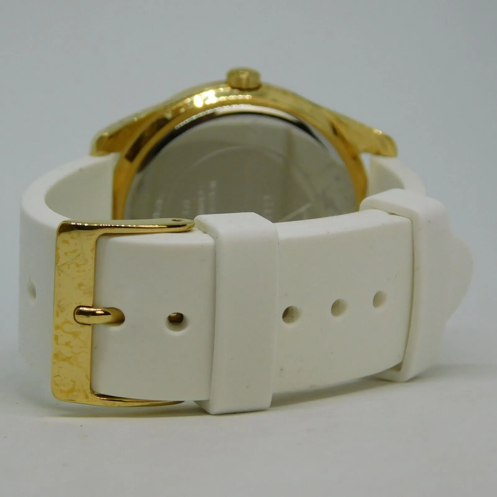 Guess G Twist Gold Dial White Silicone Strap Women's Watch W0911L7