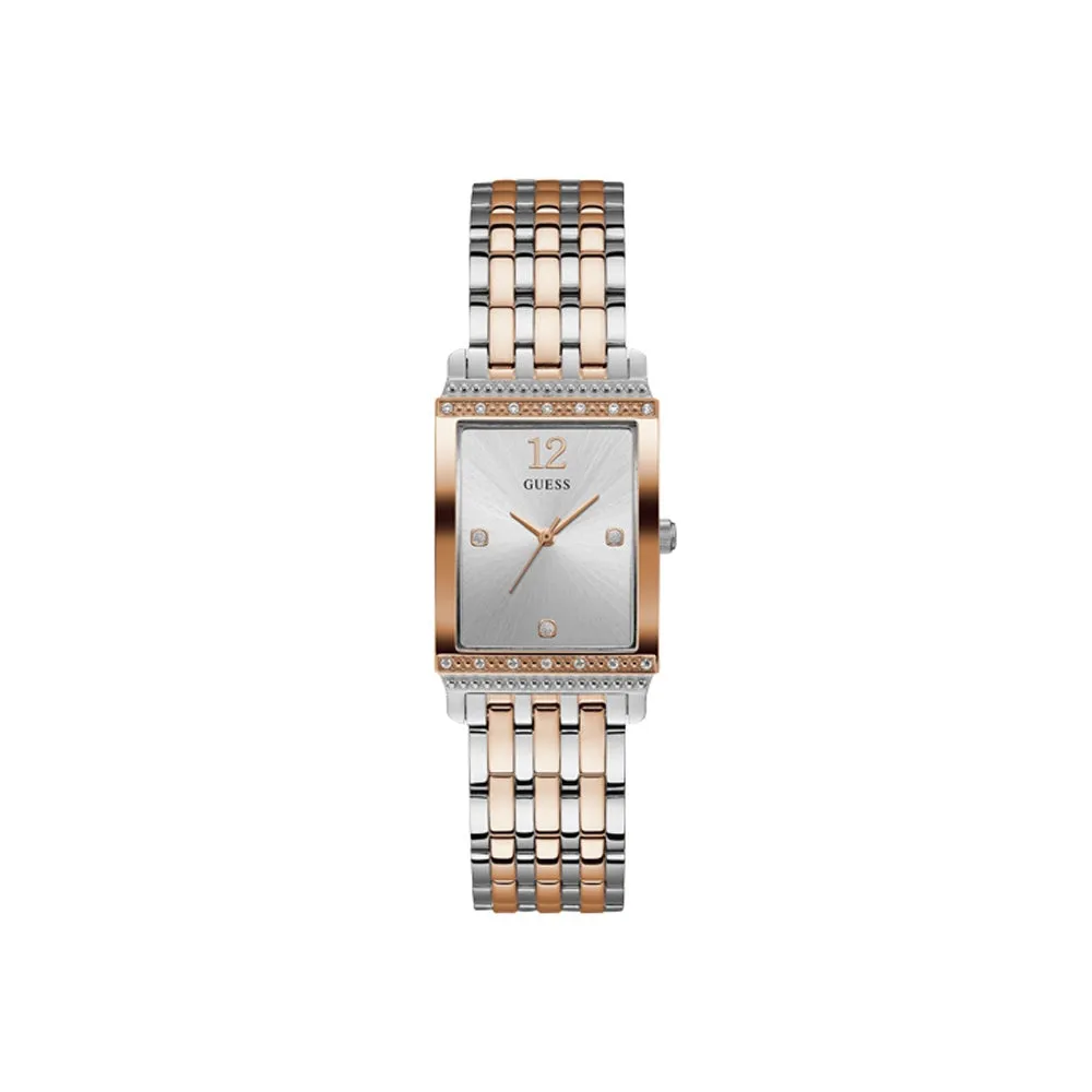 Guess Ladies 2 Tone Stainless Steel Watch Silver Color Dial With 2Tone Metal Bracelet
