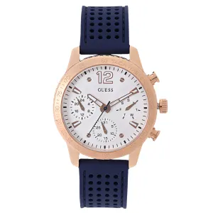 Guess Marina Blue Silicone Strap Silver Dial Chronograph Quartz Watch for Ladies - W1025L4