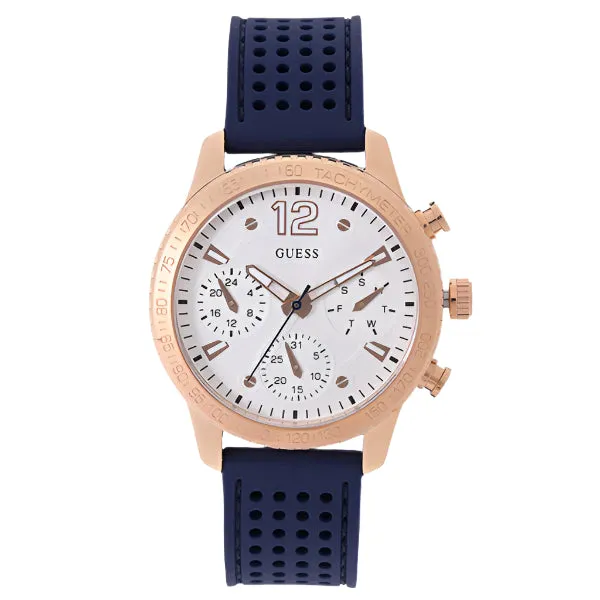 Guess Marina Blue Silicone Strap Silver Dial Chronograph Quartz Watch for Ladies - W1025L4