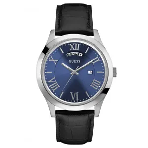 Guess Metropolitan Black Leather Strap Blue Dial Quartz Watch for Gents - W0792G1
