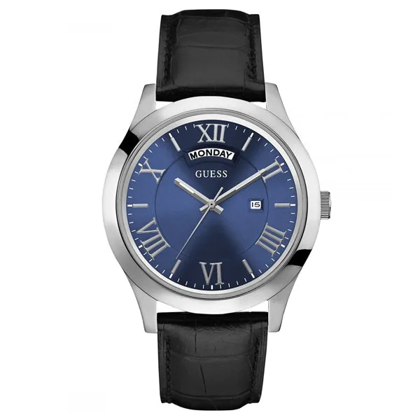 Guess Metropolitan Black Leather Strap Blue Dial Quartz Watch for Gents - W0792G1