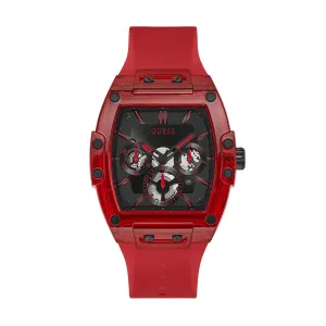 Guess Phoenix Red Silicone Strap Black Dial Quartz Watch for Gents - GW0203G5