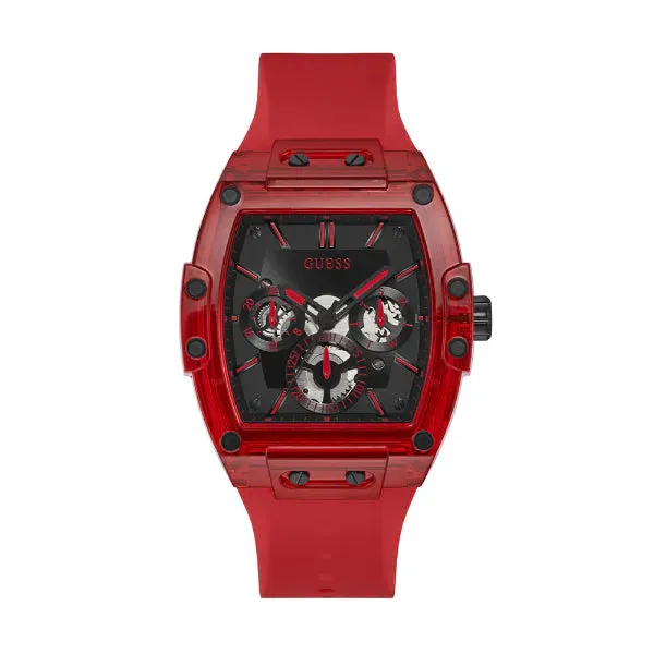 Guess Phoenix Red Silicone Strap Black Dial Quartz Watch for Gents - GW0203G5