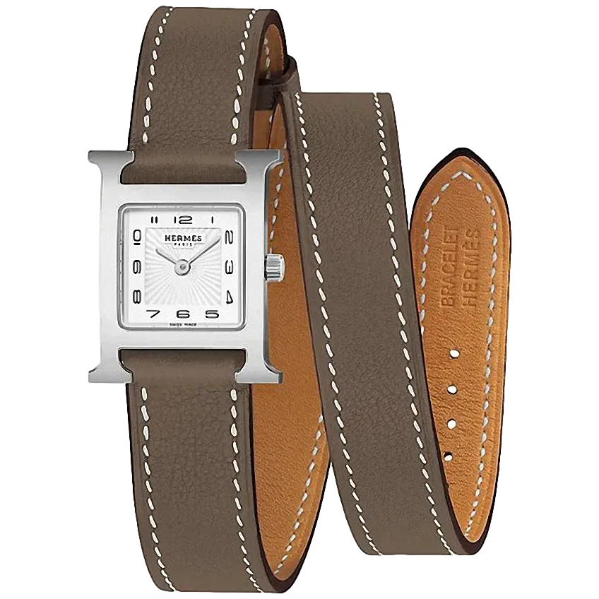 HERMES [M02] Etoupe "Double Tour Heure H" Watch Medium Model 30 mm, BNIB!