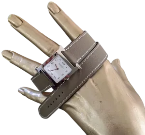 HERMES [M02] Etoupe "Double Tour Heure H" Watch Medium Model 30 mm, BNIB!