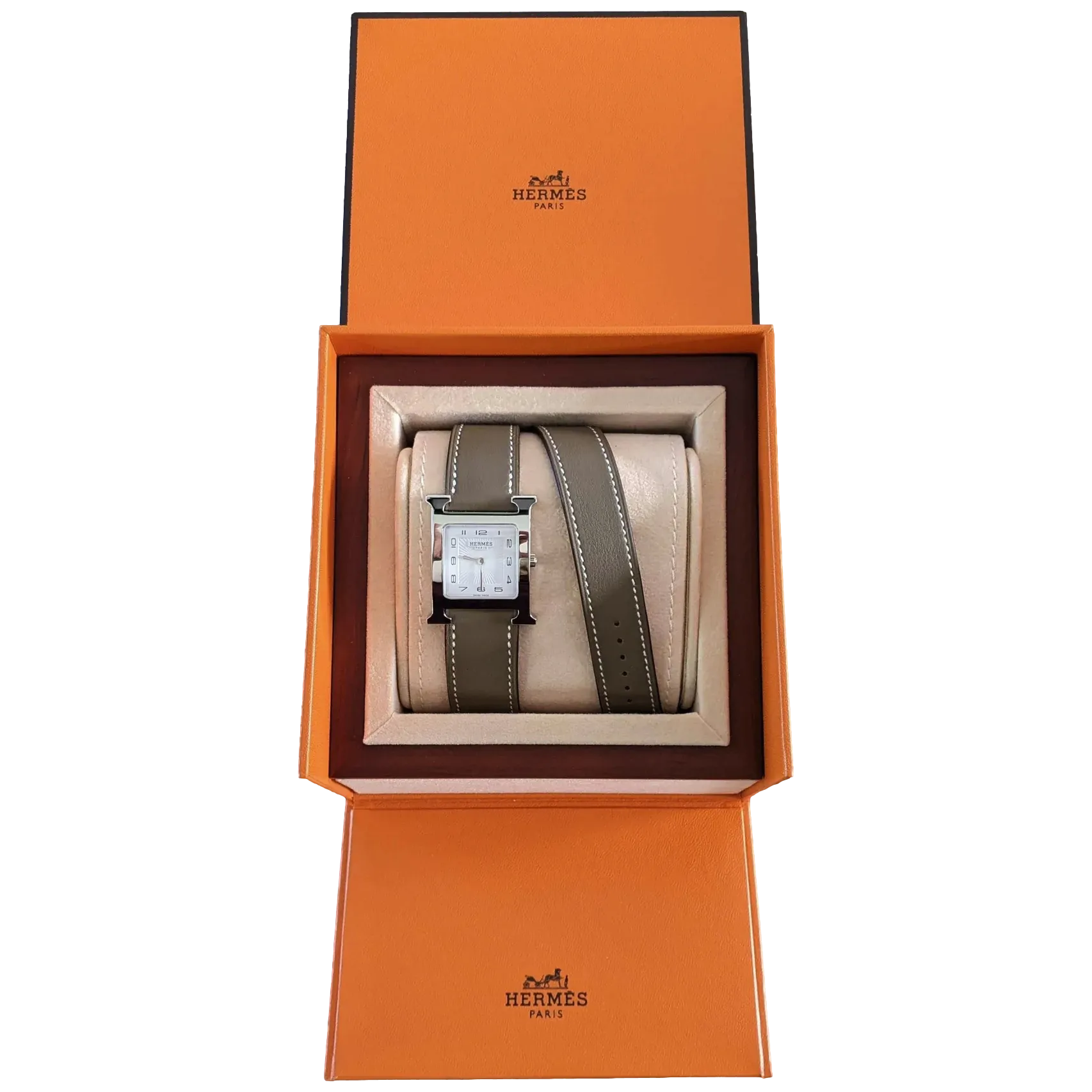 HERMES [M02] Etoupe "Double Tour Heure H" Watch Medium Model 30 mm, BNIB!