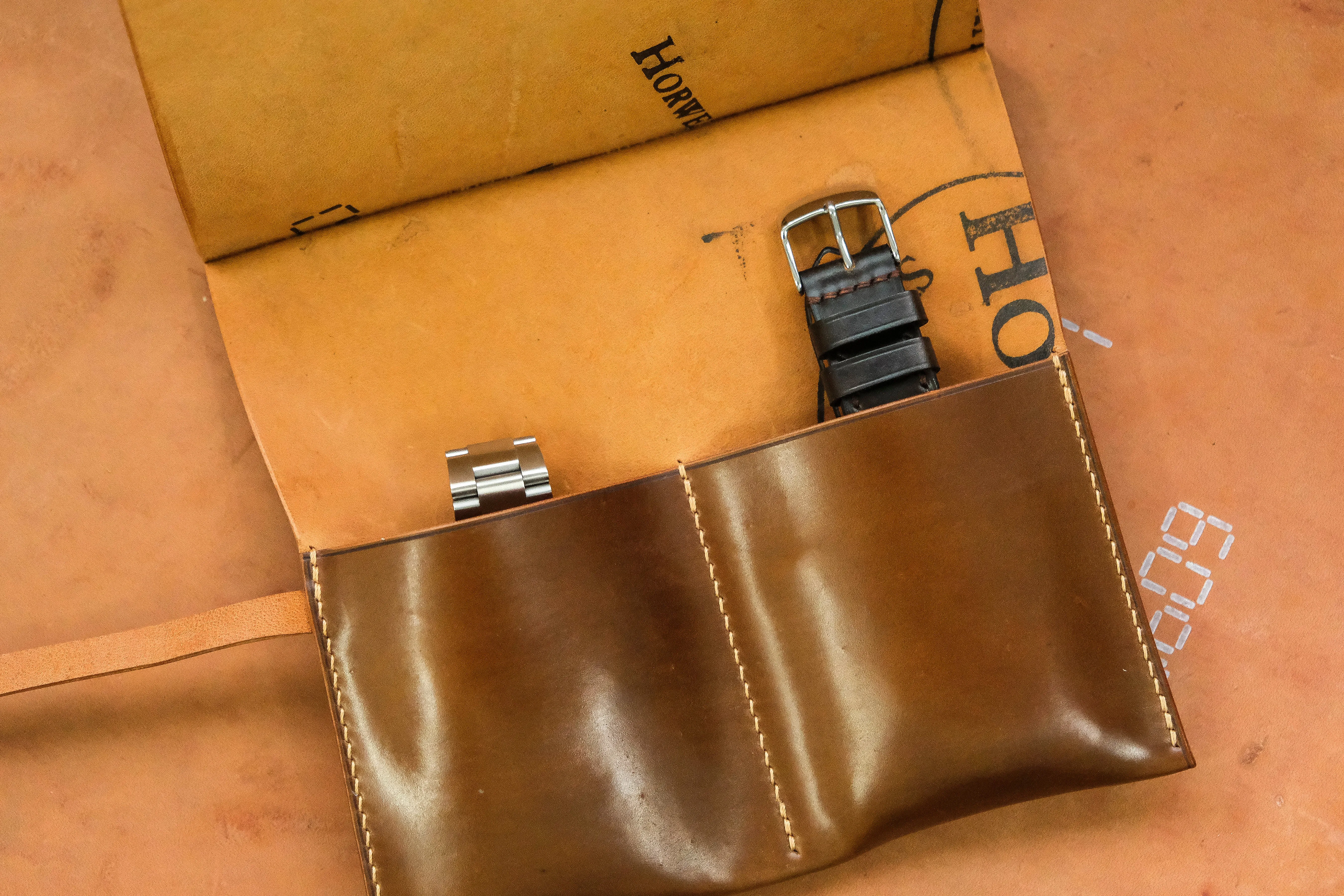 Horween Shell Cordovan Bourbon Dual Watch Pouch