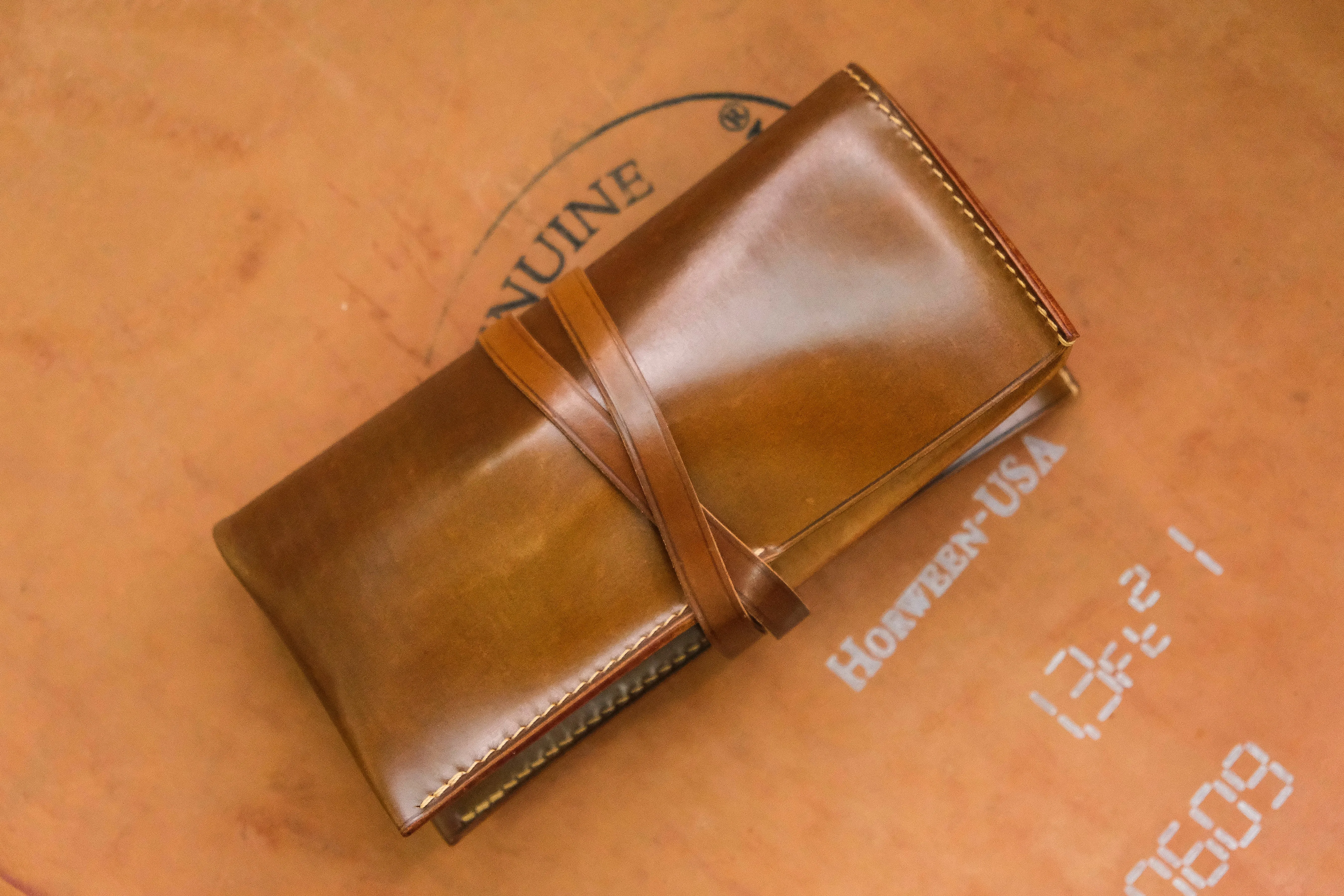 Horween Shell Cordovan Bourbon Dual Watch Pouch