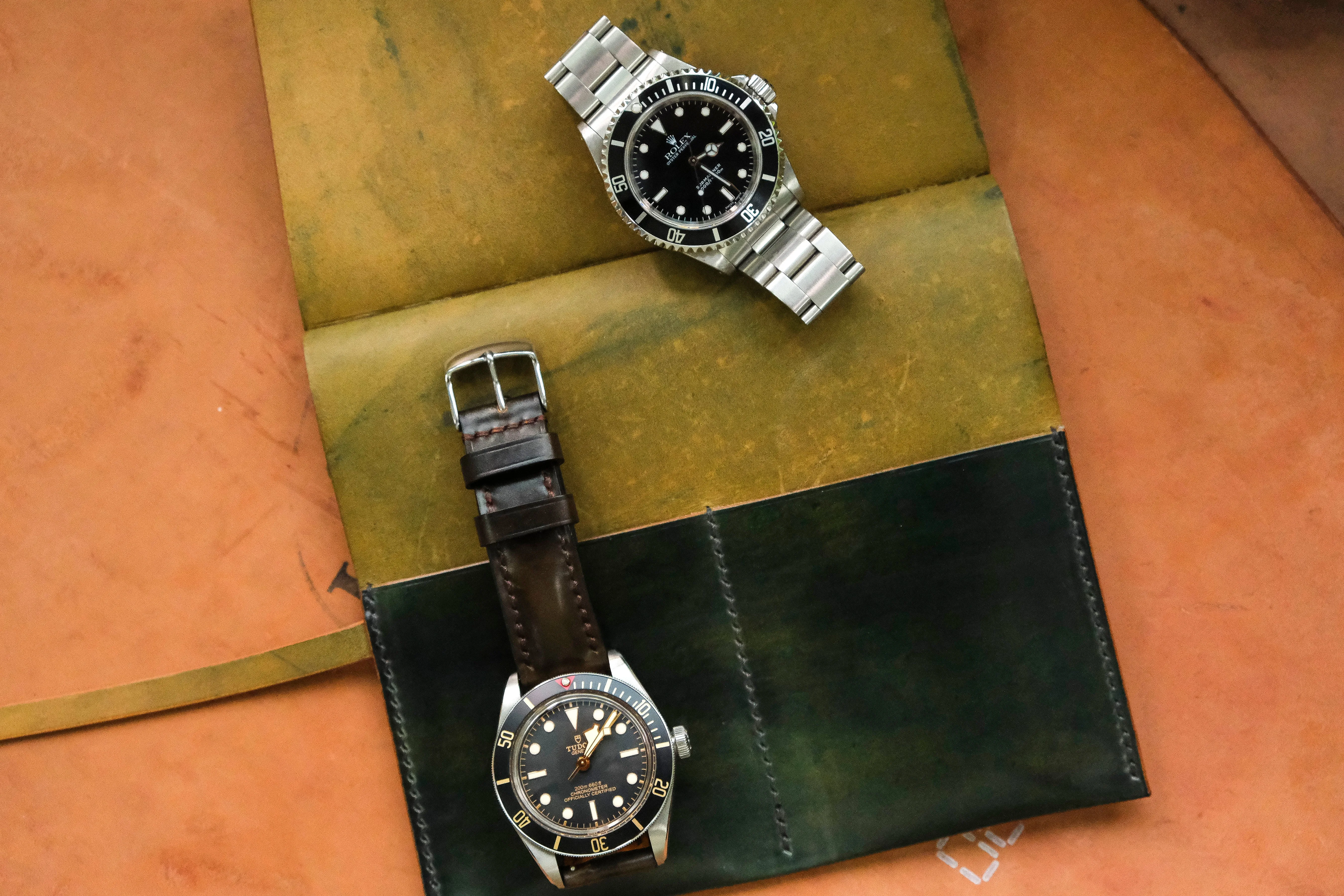 Horween Shell Cordovan Marbled Black Dual Watch Pouch