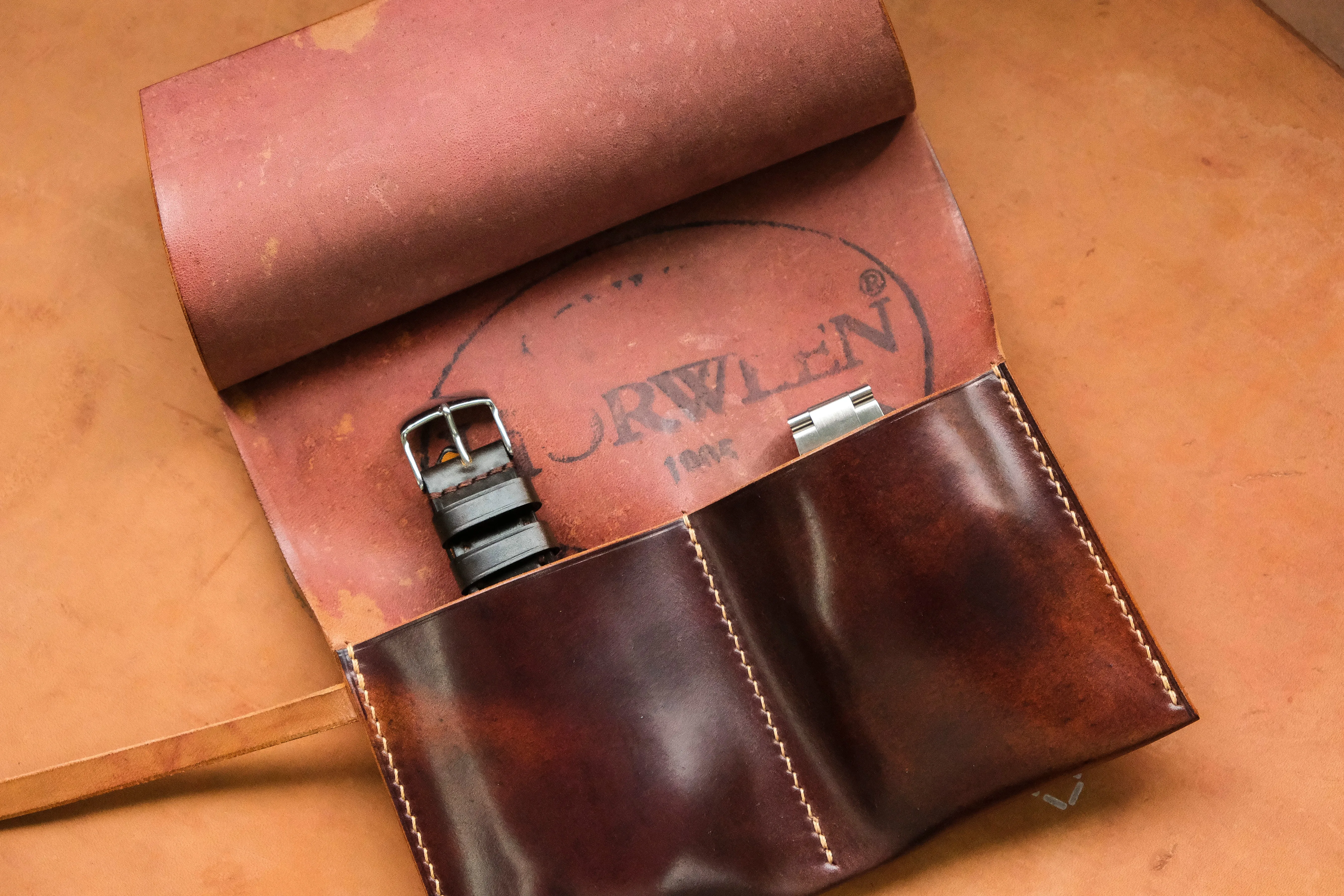 Horween Shell Cordovan Marbled Colour 8 Dual Watch Pouch