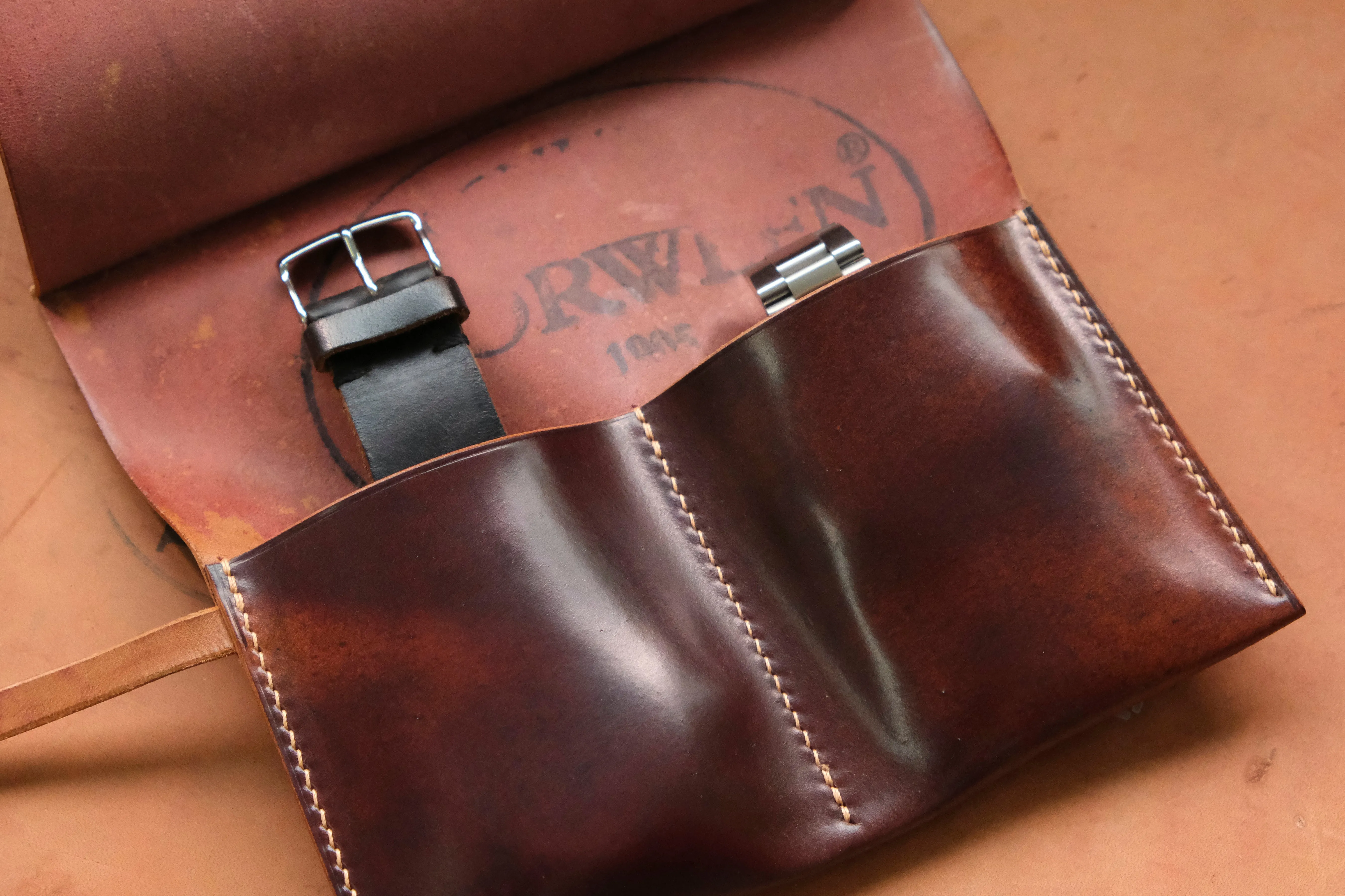 Horween Shell Cordovan Marbled Colour 8 Dual Watch Pouch