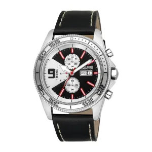 Just Cavalli Gents Black Dial Stainless Steel Silver Case Black Leather Strap Watch