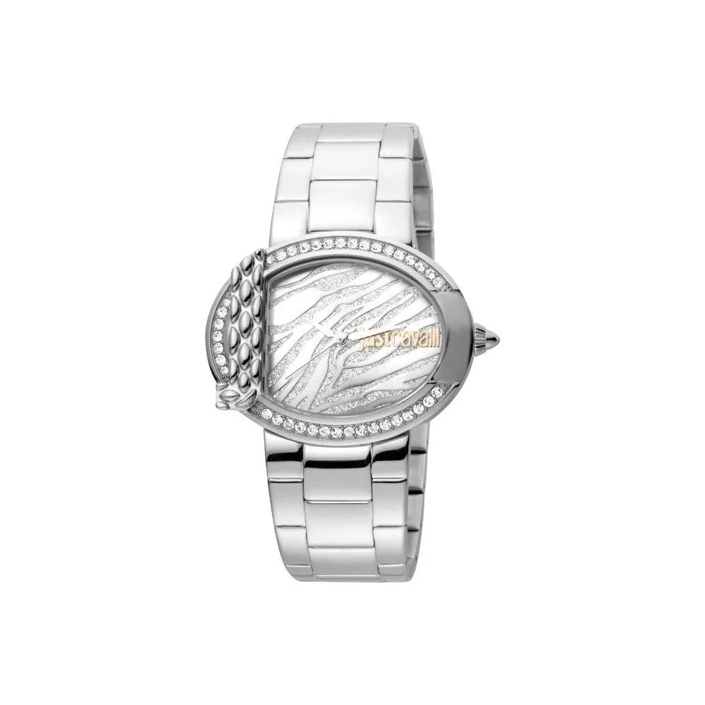 Just Cavalli Ladies Watch Animal Print Dial With Silver Color Bracelet