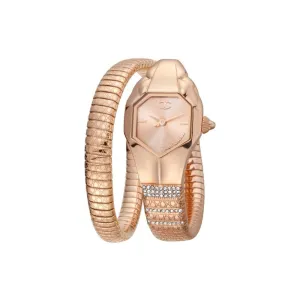 Just Cavalli Ladies Watch Ip Rose Gold Case One Round Snake Bracelet With Stone