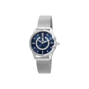 Just Cavalli Ladies Watch Silver Color Case With Blue Dial & Silver Color Mesh Bracelet