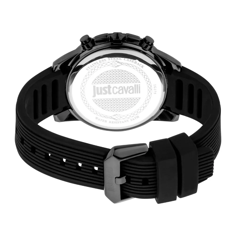 Just Cavalli Men Watch, Black Color Case, Black Dial, Black Strap