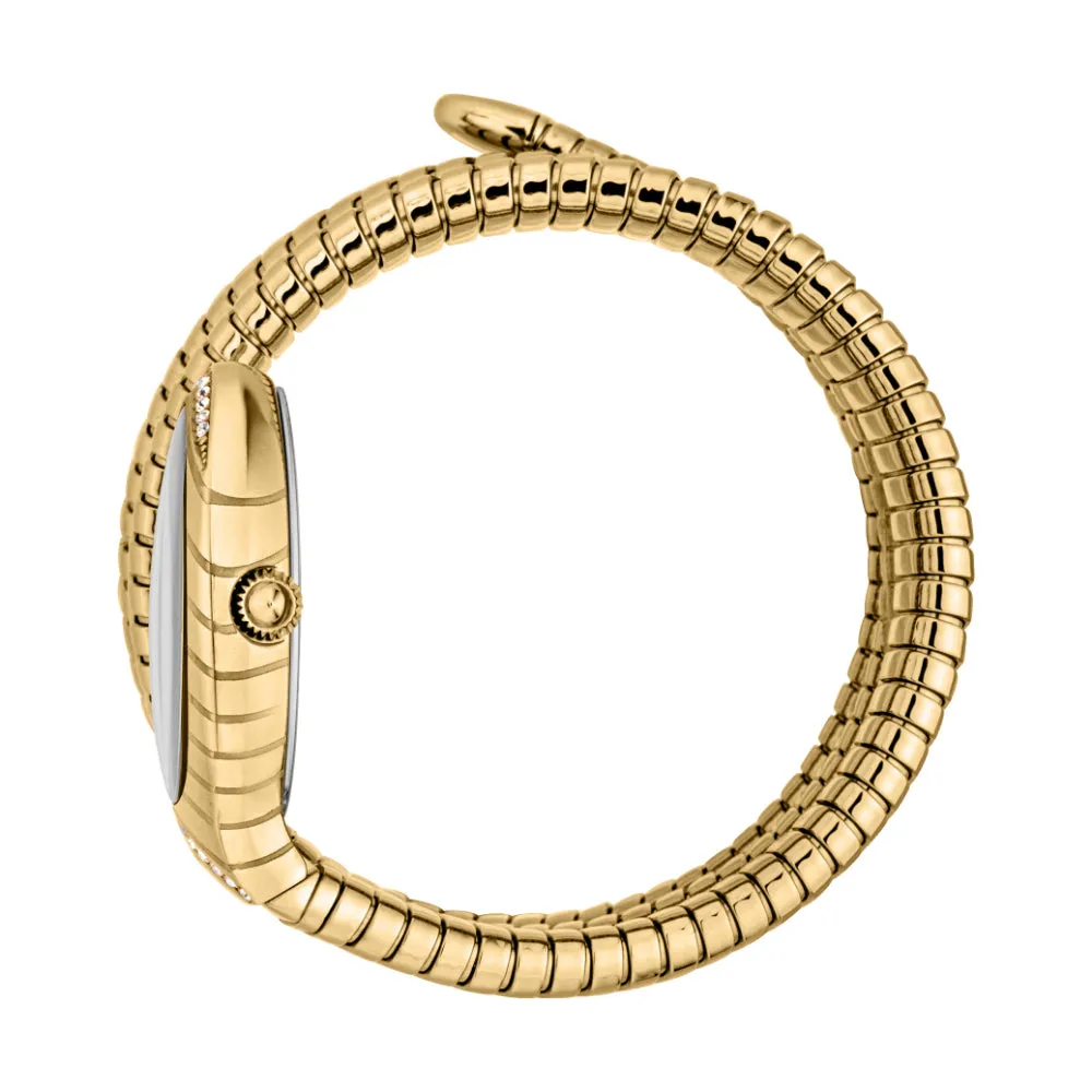 Just Cavalli Snake Shape Women's Watch - Gold Color Case Silver Dial, Gold Color Bracelet