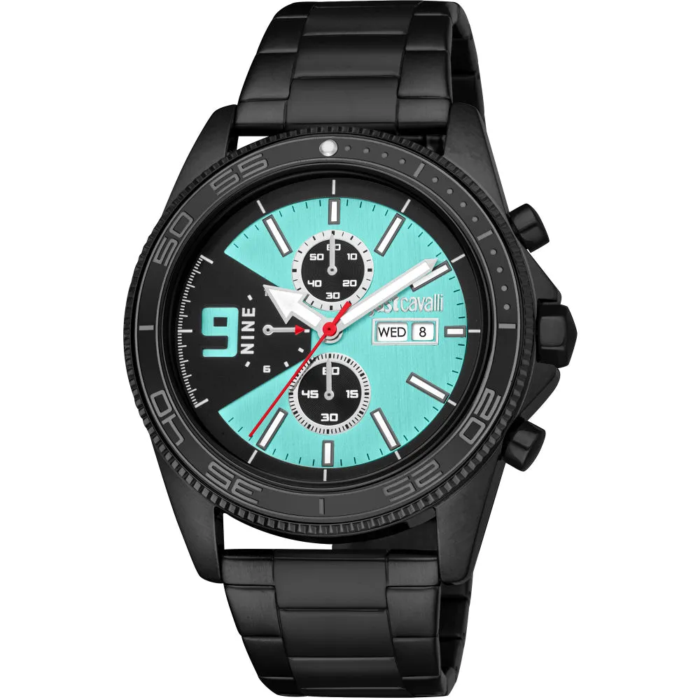 Just Cavalli Subversia Gents Turquoise Black Dial Black Color Case & Bracelet Watch