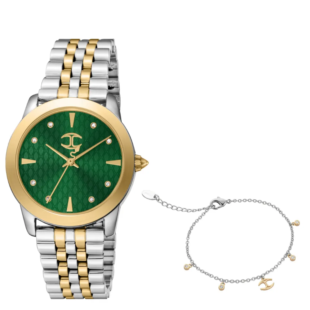 Just Cavalli Women's Two Tone Watch with Dark Green Dial
