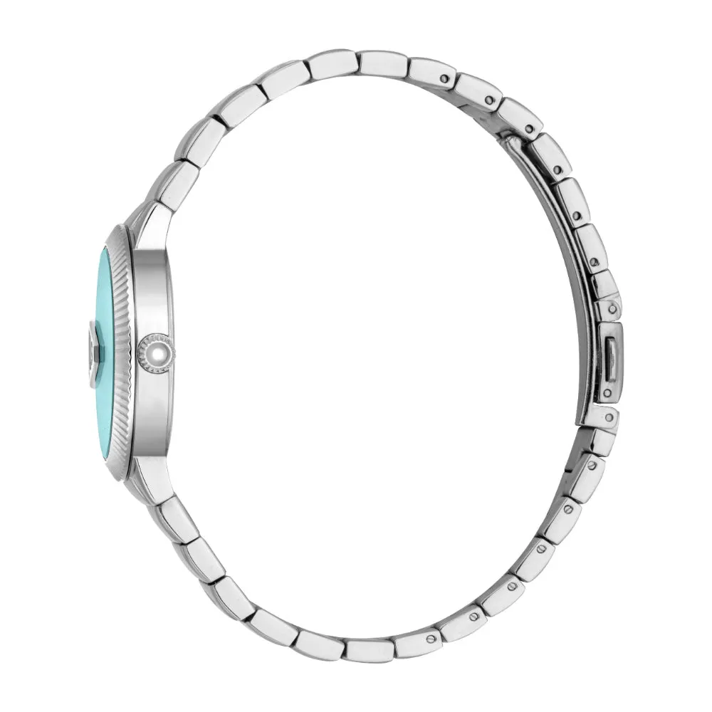 Just Cavalli Women's Watch with Silver Color Case and Turquoise Dial
