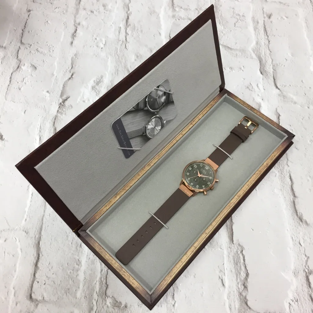 KINGSBRIDGE MATTE STEEL CASE, WHITE SUBDIAL FACE & BROWN LEATHER STRAP WATCH