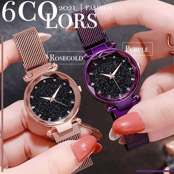 Ladies Magnetic Starry Sky Clock Luxury Women Watches Fashion Diamond Female Quartz Wristwatches