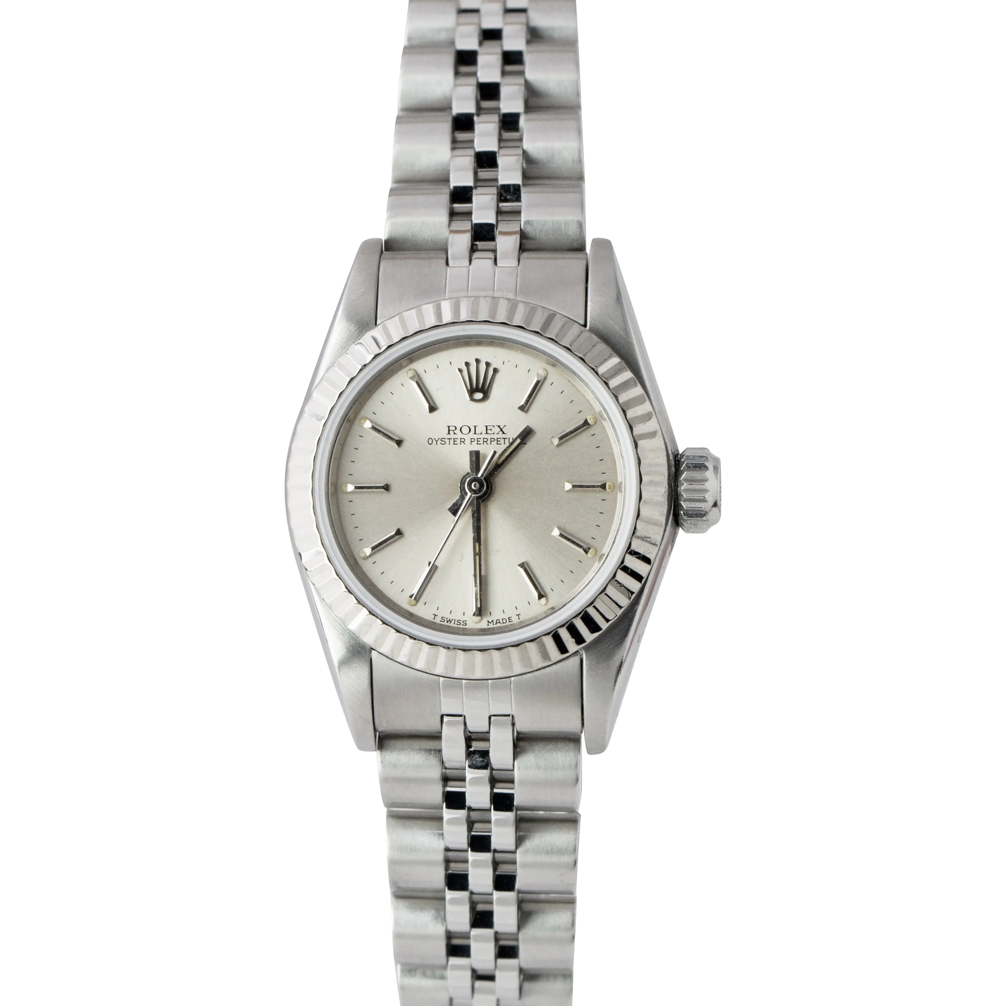Ladies Rolex Oyster Perpetual 24mm Silver Jubilee Stainless Steel Watch 67194