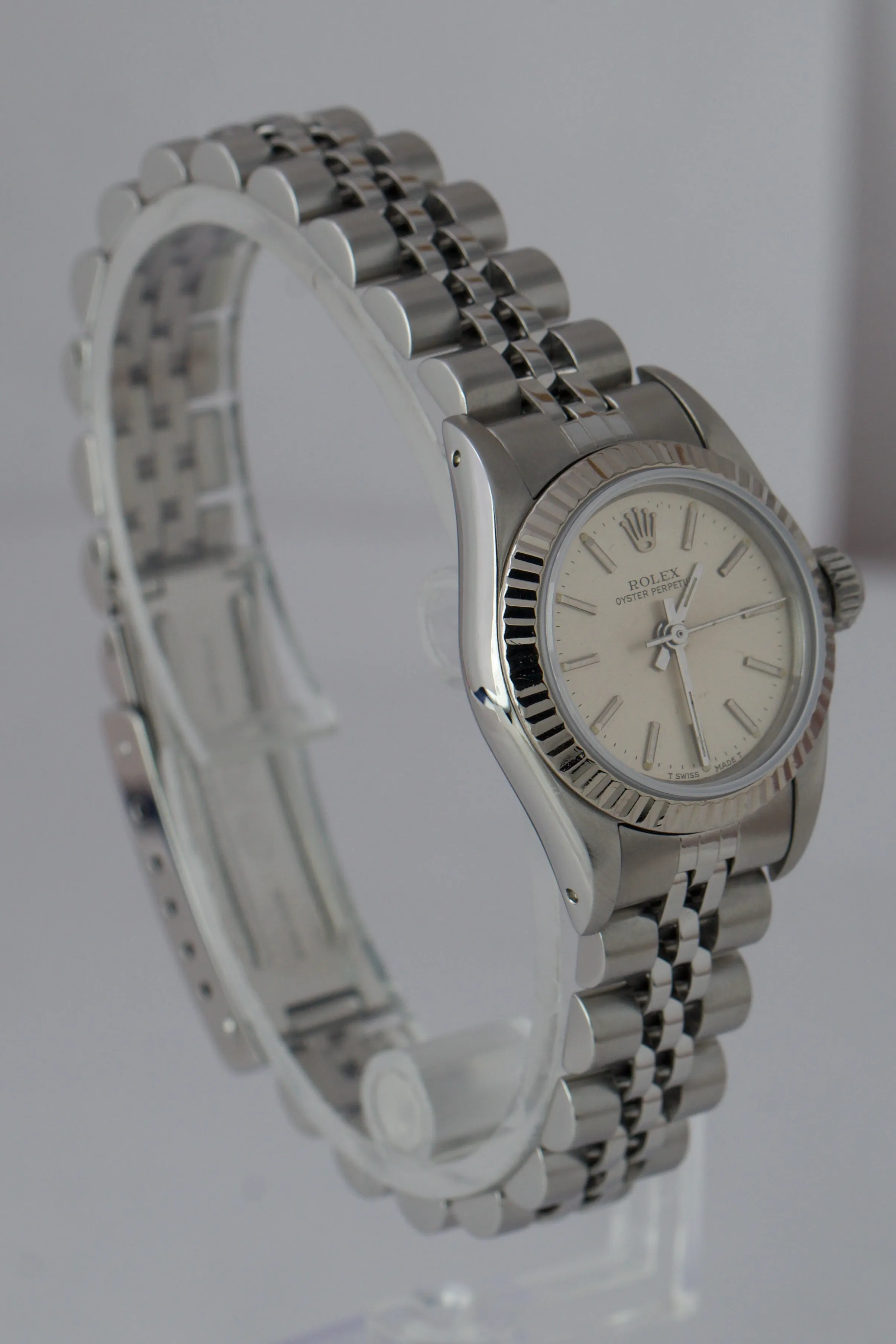 Ladies Rolex Oyster Perpetual 24mm Silver Jubilee Stainless Steel Watch 67194
