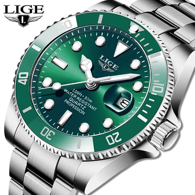 LIGE Top Brand Luxury Fashion Diver Watch Men 30ATM Waterproof