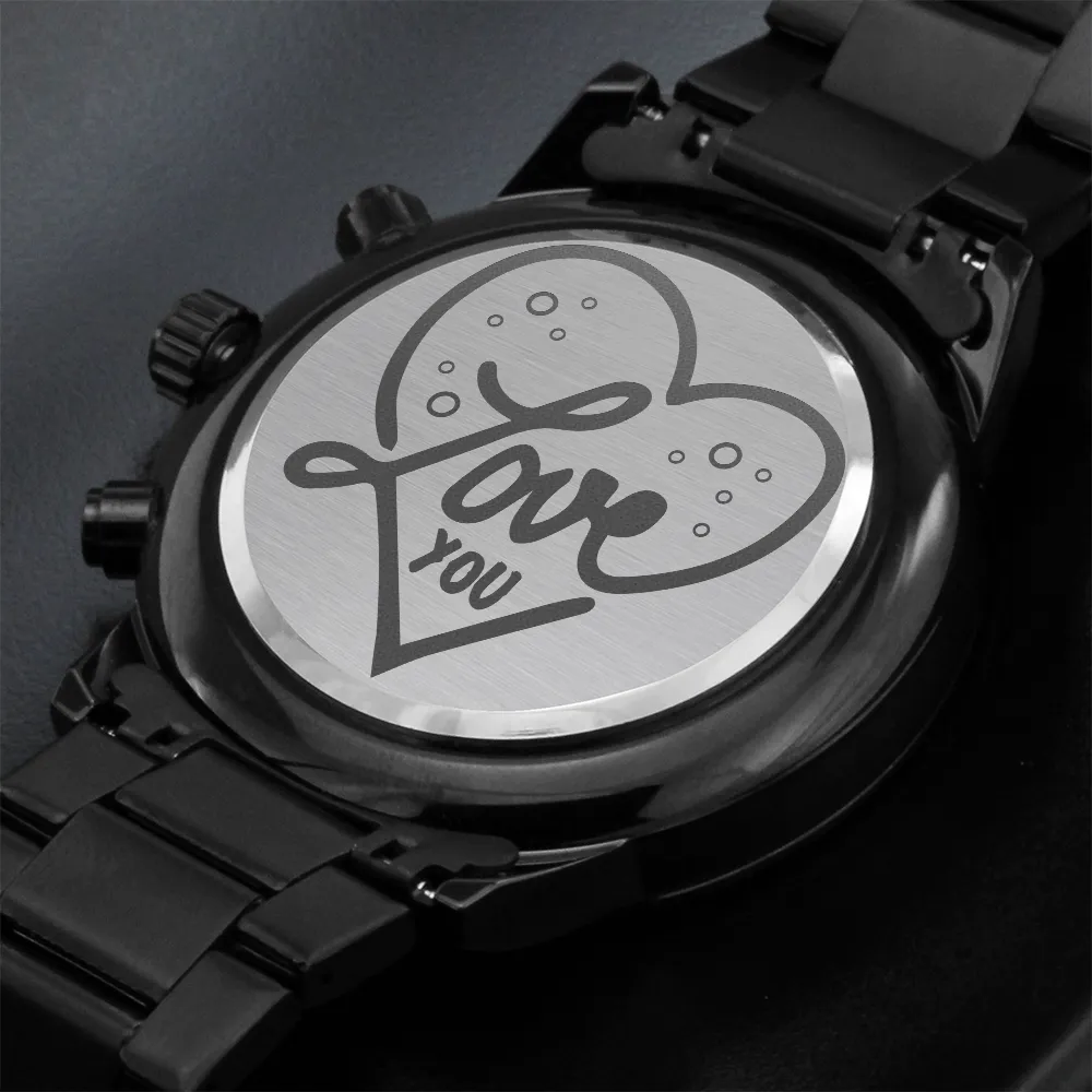 Love You Heart Engraved Black Watch