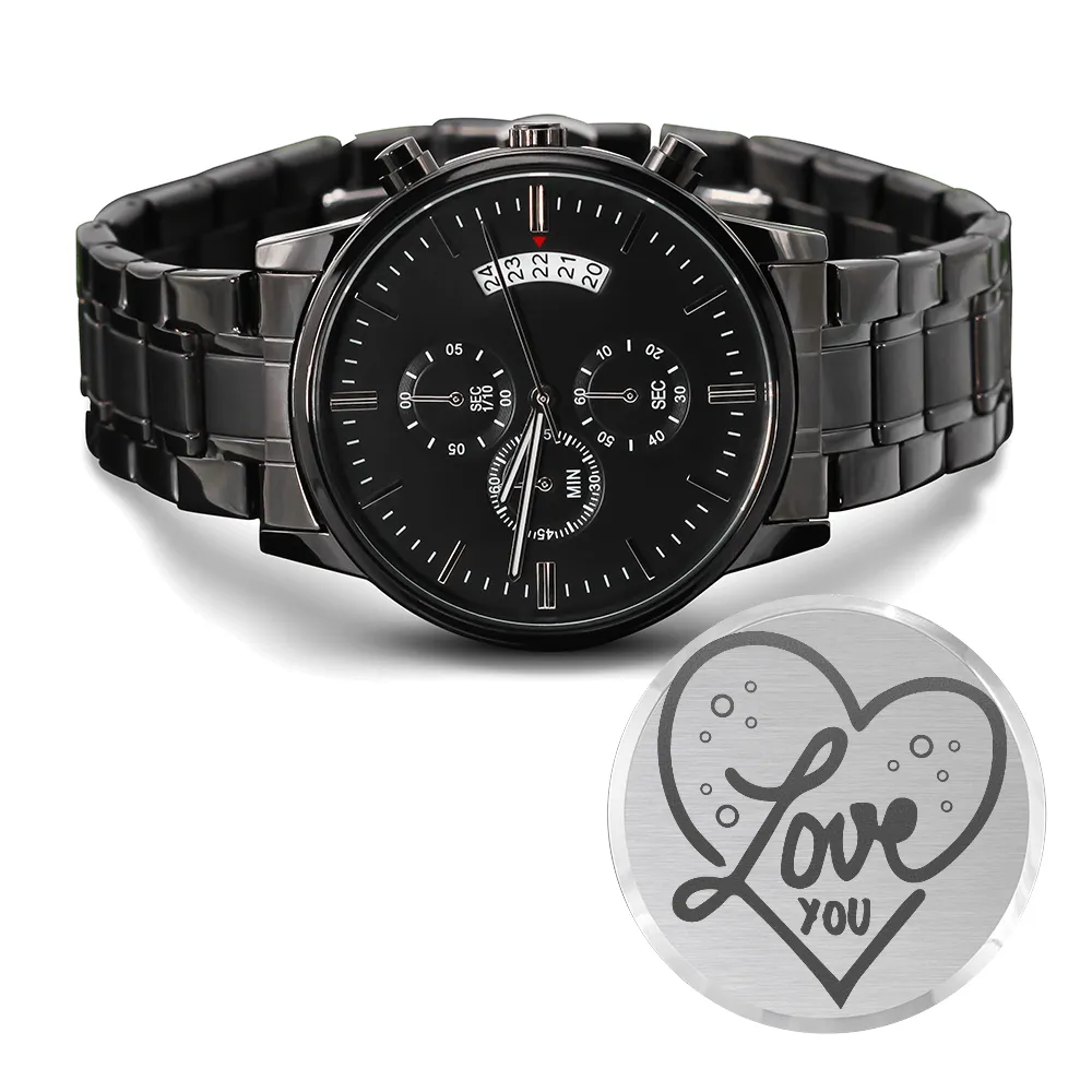 Love You Heart Engraved Black Watch